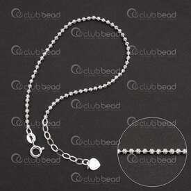 1754-1090-042.0X - Sterling Silver Ball Chain 2mm Fancy Cut 6.5" (16cm) Bracelet with 35mm Extension Chain and Heart Charm 1pc 1754-1090-042.0X,Extension chain,montreal, quebec, canada, beads, wholesale
