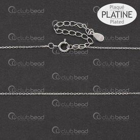1754-1110-160.8XP - Sterling Silver Cable Chain 0.85x1.3x0.2mm 16" (40cm) Necklace with Extension Chain 50mm Platinum Plated 1pc 1754-1110-160.8XP,Chains,Sterling Silver,montreal, quebec, canada, beads, wholesale
