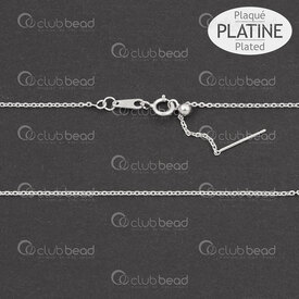 1754-1110-181.0AP - Sterling Silver Cable Chain 1x1.5x0.2mm with Pin 0.7x12mm and Adjustable Bead 18“ (45cm) Necklace Platinum Plated 1pc 1754-1110-181.0AP,Sterling silver,Chains,montreal, quebec, canada, beads, wholesale