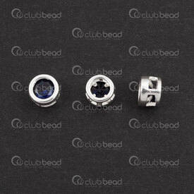 1754-1240215-0504 - Sterling Silver Bead Slider Pellet 5x3.5mm with Sapphire Rhinestone 1x2.5mm hole 4pcs 1754-1240215-0504,montreal, quebec, canada, beads, wholesale