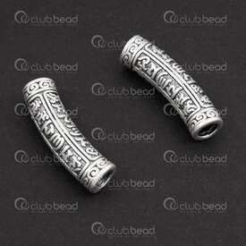 1754-1240307-04 - Sterling Silver Bead Tube Curved 24x6.2mm Mantra Inscription 3.5mm hole 1pc 1754-1240307-04,montreal, quebec, canada, beads, wholesale
