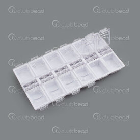 2001-0116-WH - Plastic Storage Box 13x7.5x1.4xm 12 container 22.5x16x10mm with Individual Lid Black1pc 2001-0116-WH,2001-0,montreal, quebec, canada, beads, wholesale