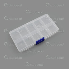 2001-0221-2 - Plastic Organiser Box 10 Compartments 3x2x2cm Clear 13x7x2cm 1pc 2001-0221-2,2001-0,montreal, quebec, canada, beads, wholesale