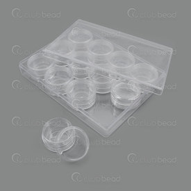 2001-0302 - Plastic Organiser Box 12 Screwing Jars Clear 16.4X12.3X2.5cm 1pc 2001-0302,montreal, quebec, canada, beads, wholesale