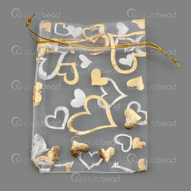 2001-0334-08 - Organza Bag Gold-Silver Heart 9x12cm 10pcs 2001-0334-08,Bags,montreal, quebec, canada, beads, wholesale