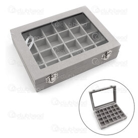 2001-0440-GY - Velvet Organizer Box 24 boxes 20x15x4.5cm 24 compartments 30x31x22mm with Clear Cover Grey 1pc 2001-0440-GY,Boxes,montreal, quebec, canada, beads, wholesale