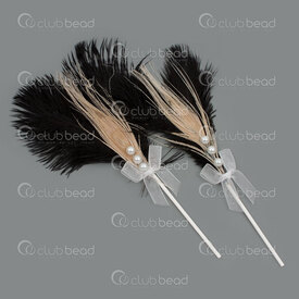 2501-0212-06 - Plume Autruche Noir 15-20cm avec Bille Noir 2pcs 2501-0212-06,feather,montreal, quebec, canada, beads, wholesale