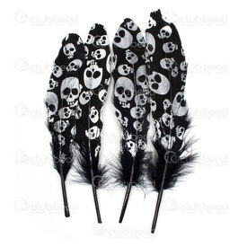2501-0224-SKU - Plume Oie Noir avec Motif Crane Argent 15-25cm 10pcs 2501-0224-SKU,Plumes naturelles,montreal, quebec, canada, beads, wholesale
