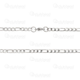 2602-0520-N - Stainless Steel Figaro Chain 3.8x6x1mm 3.8x8.5x1mm Unsoldered Necklace 20" (50cm) Natural 1pc 2602-0520-N,Chains,montreal, quebec, canada, beads, wholesale
