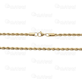 2602-0624-G - Stainless Steel Rope Chain 3mm Necklace 24'' Gold 1 pc 2602-0624-G,Chains,Stainless Steel,Rope,Chain,Necklace,24'',3mm,Gold,1 pc,montreal, quebec, canada, beads, wholesale
