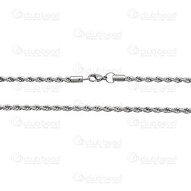 2602-0624-N - Stainless Steel 304 Rope Chain 3mm Necklace 24" (60.9cm) Natural 1 pc 2602-0624-N,acier fermoir,24" (60.9cm),Stainless Steel 304,Rope,Chain,Necklace,24" (60.9cm),3mm,Natural,1 pc,China,montreal, quebec, canada, beads, wholesale