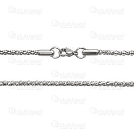 2602-0720-N3.2 - Stainless Steel 304 Popcorn Chain 3.2 mm Necklace 20" (50.8cm) Natural 1 pc 2602-0720-N3.2,Stainless Steel 304,Popcorn,Chain,Necklace,20" (50.8cm),3.2 mm,Natural,1 pc,China,montreal, quebec, canada, beads, wholesale