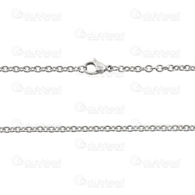 2602-0818-N - Stainless Steel 304 Cable Chain 2mm Necklace 18" (45.7cm) Natural 1 pc 2602-0818-N,Fermoir,1 pc,Stainless Steel 304,Cable,Chain,Necklace,18" (45.7cm),2mm,Natural,1 pc,China,montreal, quebec, canada, beads, wholesale
