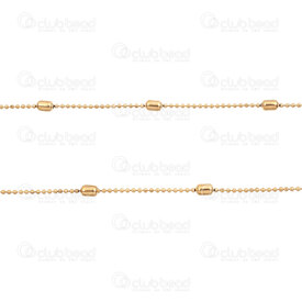 2602-1610-GL1.2T - Stainless Steel 304 Ball Chain 1.2mm with Tube Bead 4.5x3mm Gold Plated 5m Roll 2602-1610-GL1.2T,billes stainless,montreal, quebec, canada, beads, wholesale