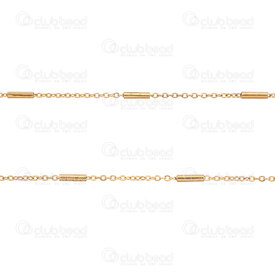 2602-2305-GL2.2 - Acier Inoxydable 304 Chaine Forcat 1.6x2x0.3mm avec Bille Tube 2x7mm Diametre Interieur Maille 0.8mm Soude Plaque Or Rouleau de 5m 2602-2305-GL2.2,Forcat rouleau,montreal, quebec, canada, beads, wholesale
