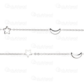 2602-2405-2MS - Acier Inoxydable Chaine Forcat 2x2.8x0.45mm Soude avec Breloque Lune 6.5x12x0.45mm Etoile 8.5x9x0.45mm Naturel Rouleau 5m 2602-2405-2MS,Lune,montreal, quebec, canada, beads, wholesale