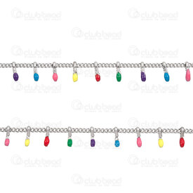 2602-2505-1.4NMIX - Stainless Steel 304 Curb Satellite Chain 1.4x2mm 2mm Bead Soldered with Mix Color Drop Charm 3x2mm 0.5mm Inner Link Diameter Natural 5m Roll 2602-2505-1.4NMIX, acier inoxydable chaine,montreal, quebec, canada, beads, wholesale