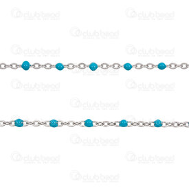 2602-2510-2N2 - Stainless Steel 304 Cable Satellite Chain 2x2.8x0.4mm 2mm Dots Turquoise Soldered 1mm Inner Link Diameter Natural 10m Roll 2602-2510-2N2,CHAINES ACIER INOXYDABLE,montreal, quebec, canada, beads, wholesale