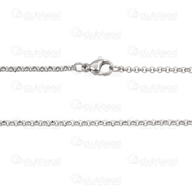 2602-3124-N2 - Stainless Steel 304 Rolo Chain 2mm Soldered Necklace 24" (61cm) Natural 1pc 2602-3124-N2,montreal, quebec, canada, beads, wholesale