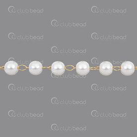 2602-5405-6GL - Stainless Steel Bead Chain 2.5mm Round Plastic Bead 6mm White Gold 5m Roll 2602-5405-6GL,plastique,montreal, quebec, canada, beads, wholesale