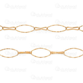 2602-7905-10GL - Acier Inoxydable 304 Chaine Forcat 10x21x1mm Motif Martele 15x4.5x1.5mm Lien forme 3 Non Soude Plaque Or Rouleau 5m 2602-7905-10GL,chaine acier inoxydable,montreal, quebec, canada, beads, wholesale