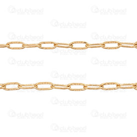 2602-7905-3.2GL - Stainless Steel 304 Cable Chain 3.2x7.5x0.8mm Hammered Sunflower Design Soldered Gold Plated 5m Roll 2602-7905-3.2GL,gold,montreal, quebec, canada, beads, wholesale