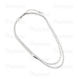 2602-9016--3.0XN - Stainless Steel Flat Snake Chain 3mm and Paperclip Chain 3x7.5x0.7mm Soldered Necklace 16\" (40cm) with Extension Chain 50mm and Endplate 10x3mm Natural 1pc 2602-9016--3.0XN,Extension,montreal, quebec, canada, beads, wholesale