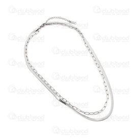 2602-9016--3.0XN - Acier Inoxydable Chaine Serpent Plat 3mm et Chaine Trombone 3x7.5x0.7mm Soude Collier 16\" (40cm) avec Chaine de Rallonge 50mm et Breloque 10x3mm Naturel 1pc 2602-9016--3.0XN,Chaînes,Par styles,Trombone,montreal, quebec, canada, beads, wholesale