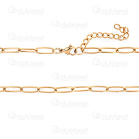2602-9516-4XGL - Stainless Steel Paperclip Chain 12x4.3x1mm Soldered Necklace 16" (40cm) with Chain Extender 40mm Gold Plated 1pc 2602-9516-4XGL,Chains,montreal, quebec, canada, beads, wholesale