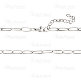 2602-9516-4XN - Stainless Steel Paperclip Chain 12x4.3x1mm Soldered Necklace 16" (40cm) with Chain Extender 40mm Natural 1pc 2602-9516-4XN,Chains,montreal, quebec, canada, beads, wholesale