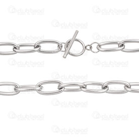 2602-9524-10N - Stainless Steel Paperclip Chain 10X20X2.5mm Unsoldered with Toggle Clasp Necklace 24in (61cm) Natural 1pc 2602-9524-10N,acier fermoir,montreal, quebec, canada, beads, wholesale