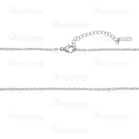 2603-0816-XPN - Stainless Steel Cable Mirror Chain 2x2.5x0.4mm Soldered Necklace 16" (40cm) with Chain Extender 50mm and Endplate 10x3mm Natural 10pcs 2603-0816-XPN,montreal, quebec, canada, beads, wholesale