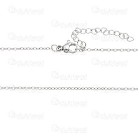 2603-0818-1.6XN - Stainless Steel Cable Mirror Chain 1.6x2.3x0.4mm Soldered Necklace 18" (45cm) with Chain Extender 50mm Natural 10pcs 2603-0818-1.6XN,Chains,montreal, quebec, canada, beads, wholesale
