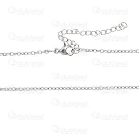 2603-0820-2XN - Stainless Steel Cable Mirror Chain 2x2.8x0.5mm Soldered Necklace 20" (51cm) with Chain Extender 50mm Natural 10pcs 2603-0820-2XN,Chains,Stainless Steel ,montreal, quebec, canada, beads, wholesale
