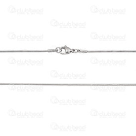 2603-1209-20 - Stainless Steel 304 Snake Chain 1.2mm Necklace 20" (50.8cm) Natural 10pcs 2603-1209-20,Fermoir collier or,Stainless Steel 304,Snake,Chain,Necklace,20" (50.8cm),1.2mm,Natural,10pcs,China,montreal, quebec, canada, beads, wholesale