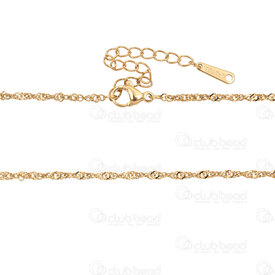 2603-6018-2XGL - Acier Inoxydable 304 Chaine Torsade 2x0.4mm Soude Collier 18po (45cm) avec Chaine de Rallonge 50mm et Breloque Plaque Or 5pcs 2603-6018-2XGL,Chaînes,Acier inoxydable,montreal, quebec, canada, beads, wholesale