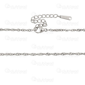 2603-6018-2XN - Acier Inoxydable 304 Chaine Torsade 2x0.4mm Soude Collier 18po (45cm) avec Chaine de Rallonge 50mm et Breloque Naturel 10pcs 2603-6018-2XN,Chaînes,Acier inoxydable,montreal, quebec, canada, beads, wholesale