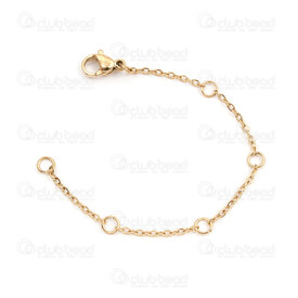 2603-7204-1.6GL - Stainless Steel Cable Flat Chain 1.6x2.2x0.4mm Soldered Semi Finish Bracelet with 5 Ring 4.5" (11cm) Gold Plated 10pcs 2603-7204-1.6GL,bracelet,montreal, quebec, canada, beads, wholesale