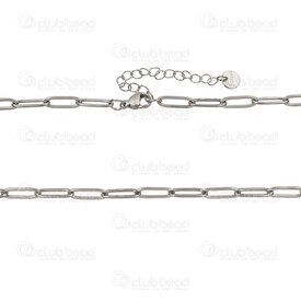 2603-9518-XPN - Acier Inoxydable Chaine Trombone Plat 12x4x0.8mm Soude Collier 17.5po (45cm) avec Chaine de Rallonge 50mm et Breloque 10x3mm Naturel 6pcs 2603-9518-XPN,Chaînes,Par styles,Trombone,montreal, quebec, canada, beads, wholesale