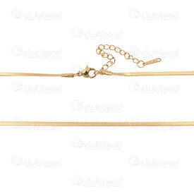 2604-1316-2.0XGL - Chaîne Serpent Plat Acier Inoxydable 304 2x0.4mm Collier 16po (40.6cm) Avec  rallonge 55mm et Breloque Plaque Or 6pcs 2604-1316-2.0XGL,or,montreal, quebec, canada, beads, wholesale