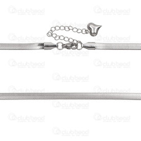 2604-1316-4.0X - Acier Inoxydable 304 Chaine Serpent Plat 4x0.4mm Collier 41cm (16po) avec Chaine de Rallonge 55mm et Breoque Coeur 3D 11x9x4mm Naturel 6pcs 2604-1316-4.0X,Chaînes,Par styles,Serpent,montreal, quebec, canada, beads, wholesale