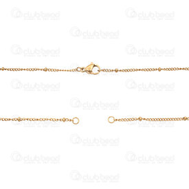 2604-2517-1.6GL-SF - Acier Inoxydable 304 Chaine Satellite Gourmette 1.6x2.2x0.35mm Soude avec Bille 2mm Collier Semi-Fini avec 2 Anneaux 17po (22+22cm) Plaque Or 5pcs 2604-2517-1.6GL-SF,or,montreal, quebec, canada, beads, wholesale