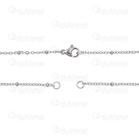 2604-5517-1.6N-SF - Acier Inoxydable 304 Chaine Satellite 1.6x2.2x0.35mm Soude avec Bille 2mm Collier Semi-Fini avec 2 Anneaux 17po (22+22cm) Naturel 5pcs 2604-5517-1.6N-SF,R*,montreal, quebec, canada, beads, wholesale