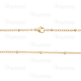 2604-5518-2.0GL - Stainless Steel Cable Chain 2x2.8x0.4mm Soldered with 2.5mm Bead Necklace 17.5\" (45cm) Gold Plated 5pcs 2604-5518-2.0GL,Chains,Bille or,montreal, quebec, canada, beads, wholesale