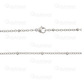 2604-5518-2.0N - Acier Inoxydable Chaine Forcat 2x2.8x0.4mm Soude avec Bille 2.5mm Collier 17.5\" (45cm) Naturel 5pcs 2604-5518-2.0N,Chaînes,Natural beads,montreal, quebec, canada, beads, wholesale