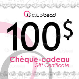 3000-0000-100 - Gift Certificate $100 applicable in store and online ( pdf file) 3000-0000-100,Gift-certificates,montreal, quebec, canada, beads, wholesale