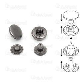 4005-5051-10BN - Brass Snap Segma Round 10mm Black Nickel 100sets 4005-5051-10BN,Findings,Buttons,Snap,montreal, quebec, canada, beads, wholesale