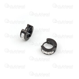 4007-0102-132BK - Stainless steel earring Rhinestone white font 10x4mm Black 1 pair 4007-0102-132BK,montreal, quebec, canada, beads, wholesale