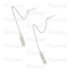 4007-0102-142 - Stainless steel earring Set pin with chain Star (3) 18x6.5mm natural 1set 4007-0102-142,Finished jewelry,montreal, quebec, canada, beads, wholesale