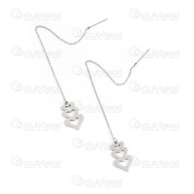 4007-0102-144 - Stainless steel earring Set pin with chain Heart (3) 18x12mm natural 1set 4007-0102-144,Stainless Steel,Finished Jewelry,montreal, quebec, canada, beads, wholesale